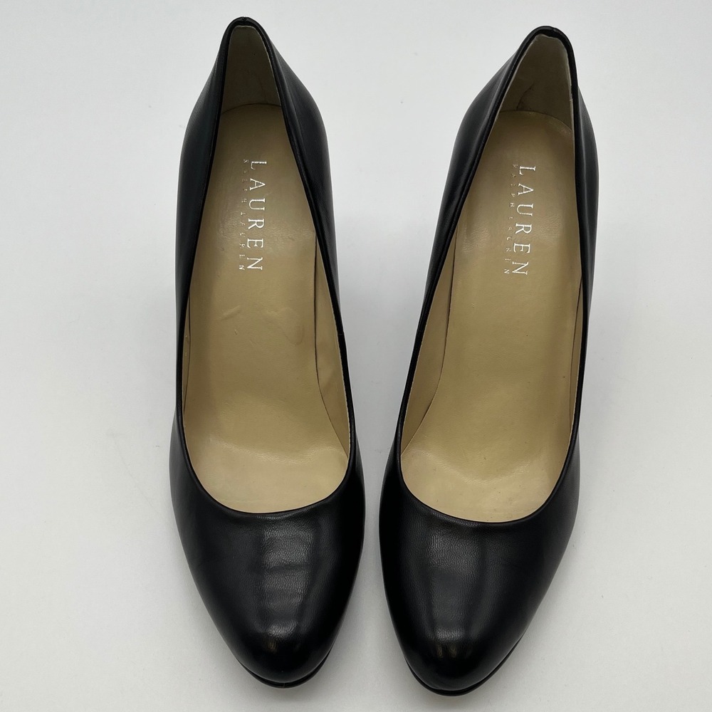 LAUREN Ralph Lauren Pumps Women 7.5B Black Leather Round Toe High Heel Shoes LRL
